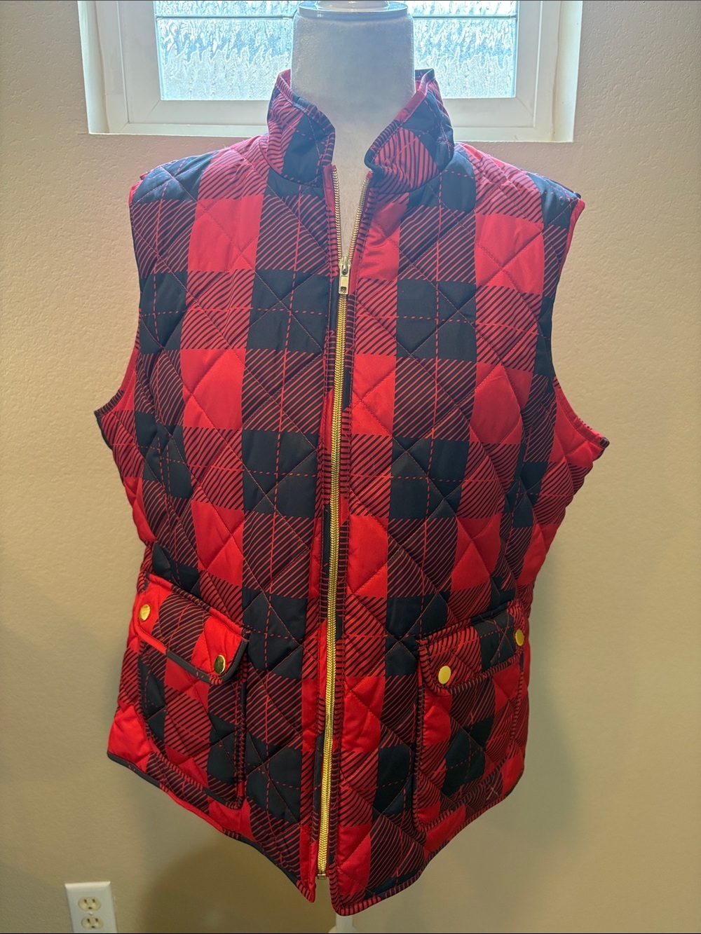 St. John's Bay Red and Black Quilted Plaid Vest